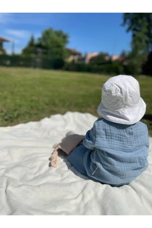 4 Kat Müslin %100 Pamuk Çocuk Uzun Kollu Sweatshirt-pantolon Alt-üst Takım-İndigo Mavi - 4