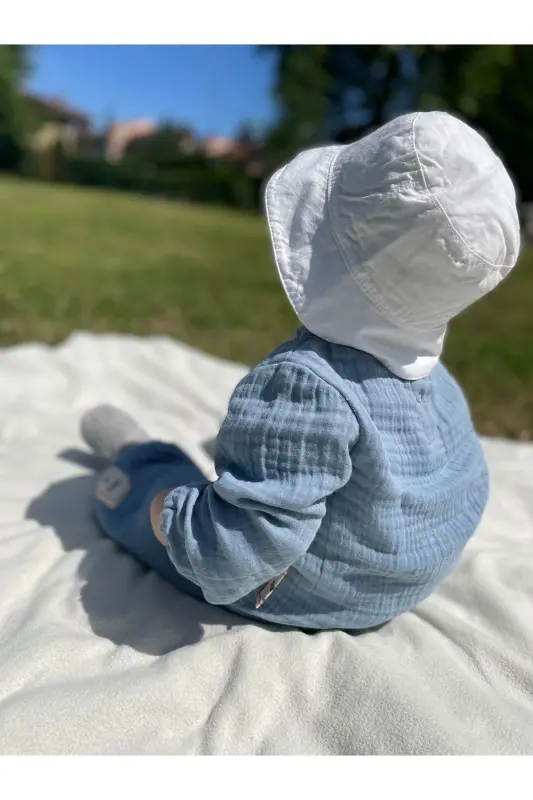 4 Kat Müslin %100 Pamuk Çocuk Uzun Kollu Sweatshirt-pantolon Alt-üst Takım-İndigo Mavi - 7