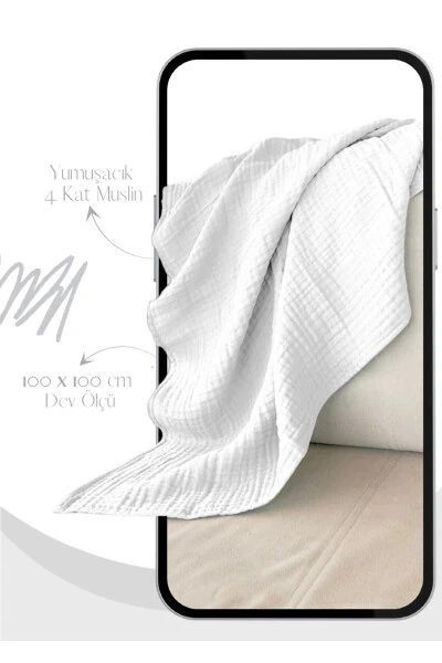 4 Katlı Müslin Örtü Bebek Battaniyesi Organik Pamuk Çok Amaçlı Pamuk Müslin Battaniye Kundak Örtüsü-beyaz - Modazone (1)