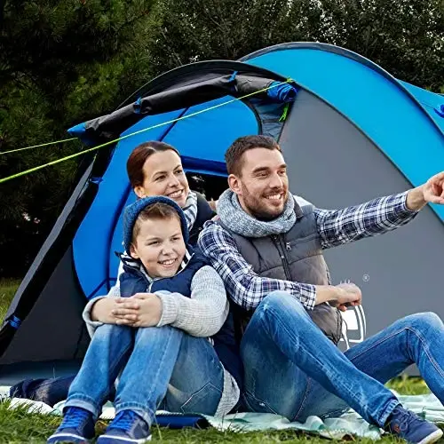 4 kishilik oson ochiladigan chodir, 9.5'X6.6'X52'', suv o'tkazmaydigan, avtomatik o'rnatish, 2 eshik - lager, sayohat va sayohat qilish uchun darhol oilaviy chodirlar - 5