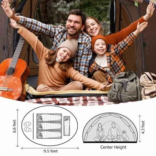 4 Kishilik Oson Ochiriladigan Chodir, 9.5’X6.6’X52'', Su O'tkazmaydigan, Avtomatik O'rnatish, 2 Eshik - Kamp, Yurish va Sayohat Uchun Zudlikda Oila Chodirlari - 5