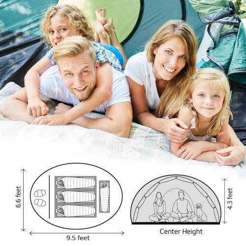 4 kishilik oson o'rnatiladigan chodir, 9.5’X6.6’X52'', suv o'tkazmaydigan, avtomatik o'rnatish, 2 eshik - lager, sayohat va sayohat qilish uchun darhol oilaviy chodirlar - 4
