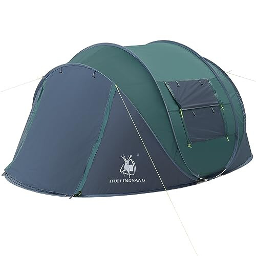 4 kishilik oson o'rnatiladigan chodir, 9.5’X6.6’X52'', suv o'tkazmaydigan, avtomatik o'rnatish, 2 eshik - lager, sayohat va sayohat qilish uchun darhol oilaviy chodirlar - 7