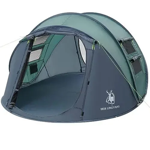 4 kishilik oson o'rnatiladigan chodir, 9.5’X6.6’X52'', suv o'tkazmaydigan, avtomatik o'rnatish, 2 eshik - lager, sayohat va sayohat qilish uchun darhol oilaviy chodirlar - 1