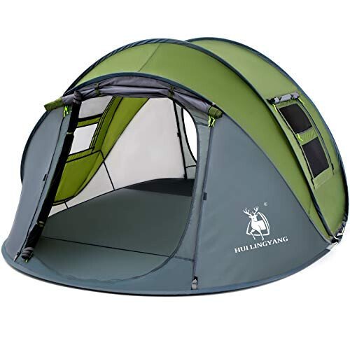 4 Person Easy Pop Up Tent,9.5’X6.6’X52'',Waterproof, Automatic Setup,2 Doors-Instant Family Tents for Camping, Hiking & Traveling - HUI LINGYANG