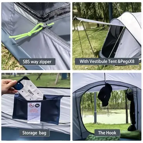 4 Person Easy Pop Up Tent Waterproof Automatic Setup 2 Doors-Instant Family Tents for Camping Hiking & Traveling - 6