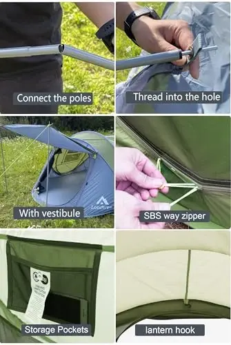 4 Person Easy Pop Up Tent Waterproof Automatic Setup 2 Doors-Instant Family Tents for Camping Hiking & Traveling - 6
