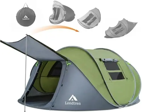 4 Person Easy Pop Up Tent Waterproof Automatic Setup 2 Doors-Instant Family Tents for Camping Hiking & Traveling 