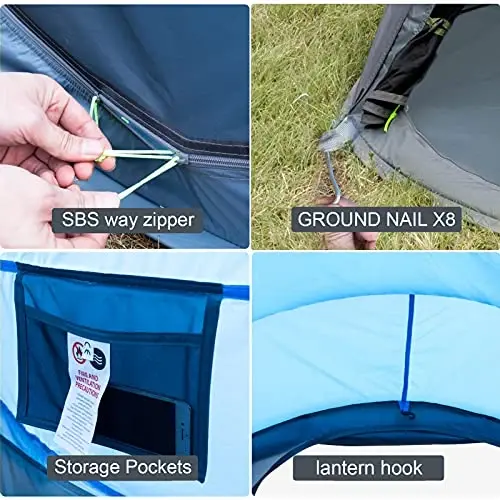 4 Person Easy Pop Up Tent Waterproof Automatic Setup 2 Doors-Instant Family Tents for Camping Hiking & Traveling - 4