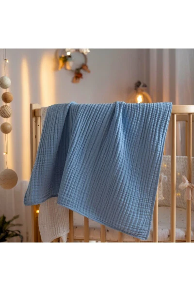 4-Layer 100x100 Cm Indigo Muslin Gauze Baby Blanket And 50x50 Cm 2-Layer Muslin Shoulder Cloth - VITA CHERIE