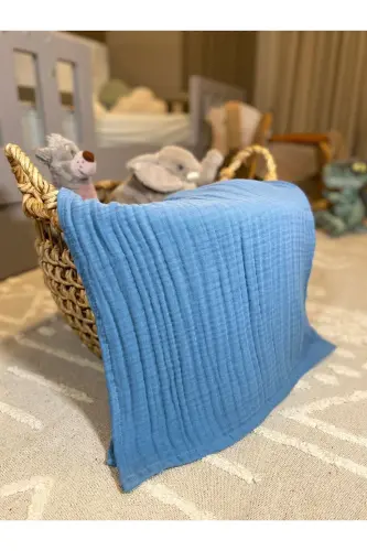 4-Layer 100x100 Cm Indigo Muslin Gauze Baby Blanket And 50x50 Cm 2-Layer Muslin Shoulder Cloth - VITA CHERIE (1)