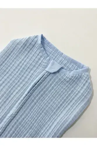 4-Layer Cotton Anti-Allergenic Bamboo Muslin Swaddle-BLUE - 3