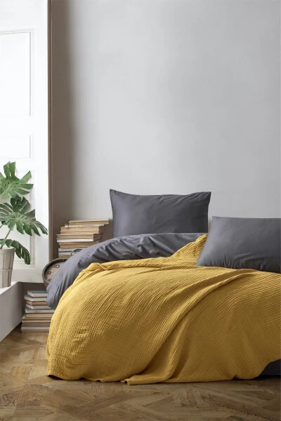 4 Layer Muslin 100% Cotton Double Bed Throw - Bedspread - BEROLIGE (1)