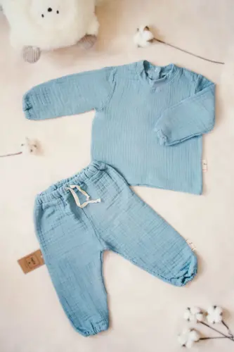 4 Layer Muslin 100% Cotton Kids Long Sleeve Sweatshirt-Pants Set - 5