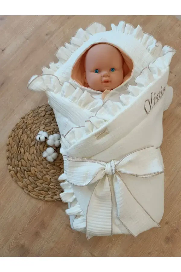 4-Layer Muslin Baby Blanket Ecru Baby Boy Girl Outdoor Swaddle Hospital Discharge Gift Newborn - 2