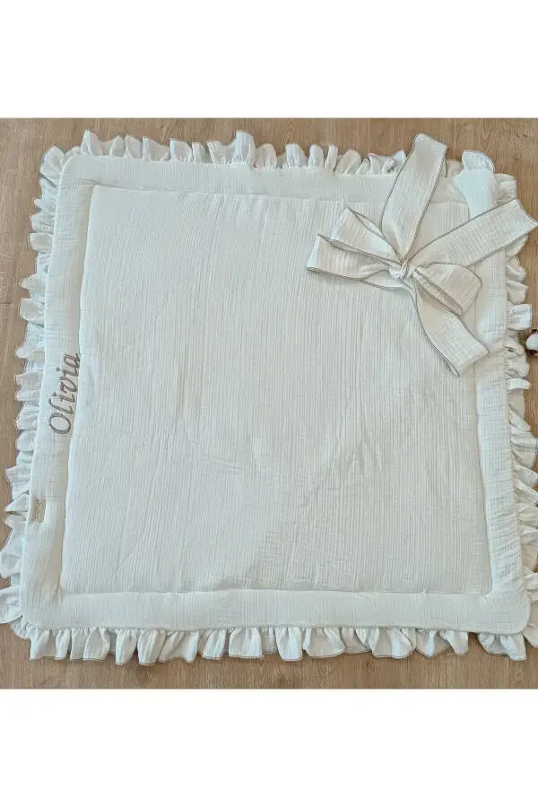 4-Layer Muslin Baby Blanket Ecru Baby Boy Girl Outdoor Swaddle Hospital Discharge Gift Newborn - 3