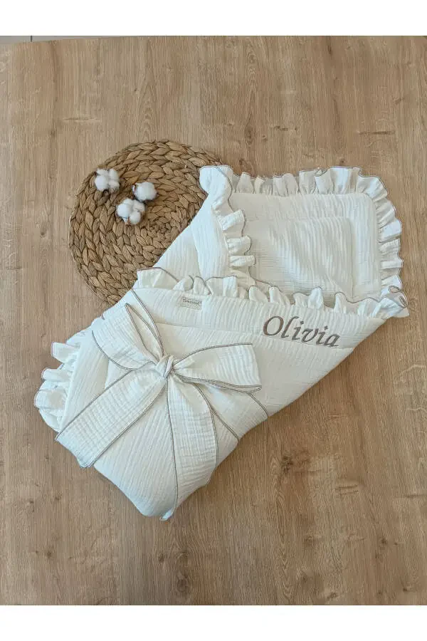 4-Layer Muslin Baby Blanket Ecru Baby Boy Girl Outdoor Swaddle Hospital Discharge Gift Newborn - 4