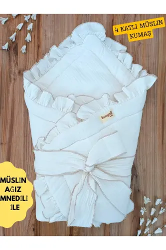 4-Layer Muslin Baby Blanket Ecru Baby Boy Girl Outdoor Swaddle Hospital Discharge Gift Newborn - 1