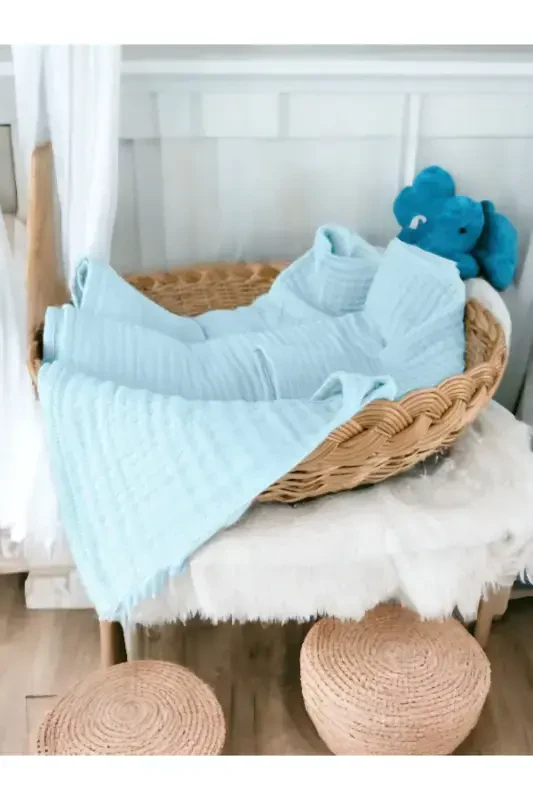 4 Layer Muslin Baby Blanket Organic Muslin Swaddle Cotton Baby Blanket Multi-Purpose Muslin Blanket-blue 4 layer - 1