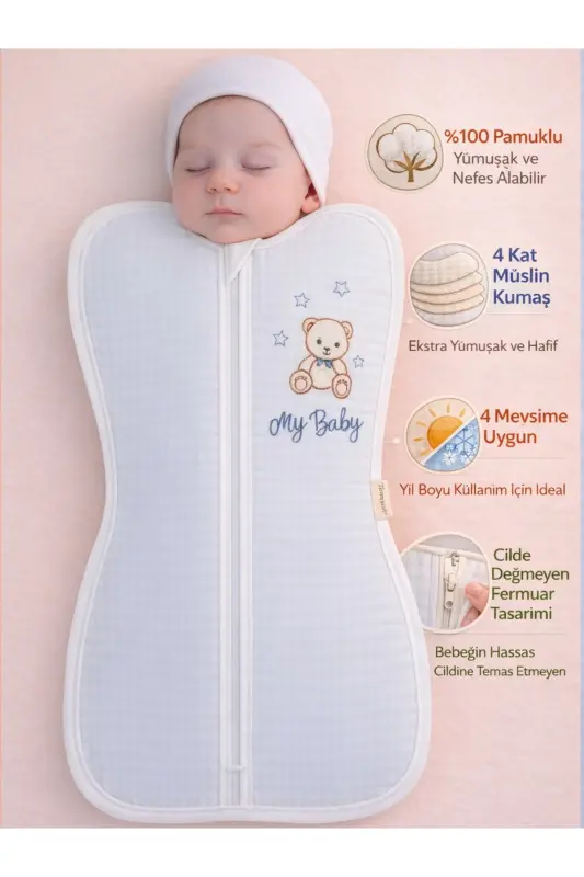 4 Layer Muslin Baby Sleeping Bag 100% Cotton Unisex Baby Swaddle Seasonal Breathable 3-6 Months - TOMUYCUK