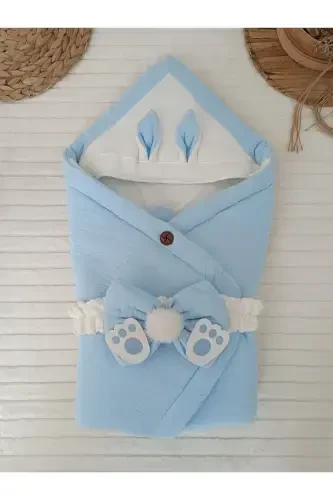 4 Layer Muslin Blue Baby Blanket 100% Cotton Natural Organic Swaddle Sleep Sack Hospital Outfit-BLUE - TOMUYCUK (1)