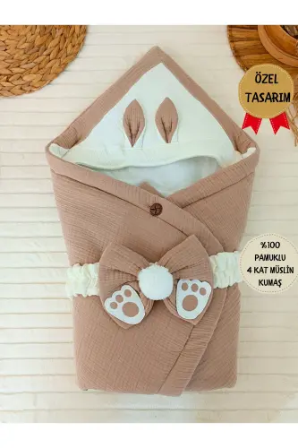 4 Layer Muslin Coffee Baby Swaddle Unisex Outer Swaddle Blanket Hospital Discharge Gift - 7