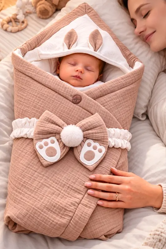 4 Layer Muslin Coffee Baby Swaddle Unisex Outer Swaddle Blanket Hospital Discharge Gift - 1