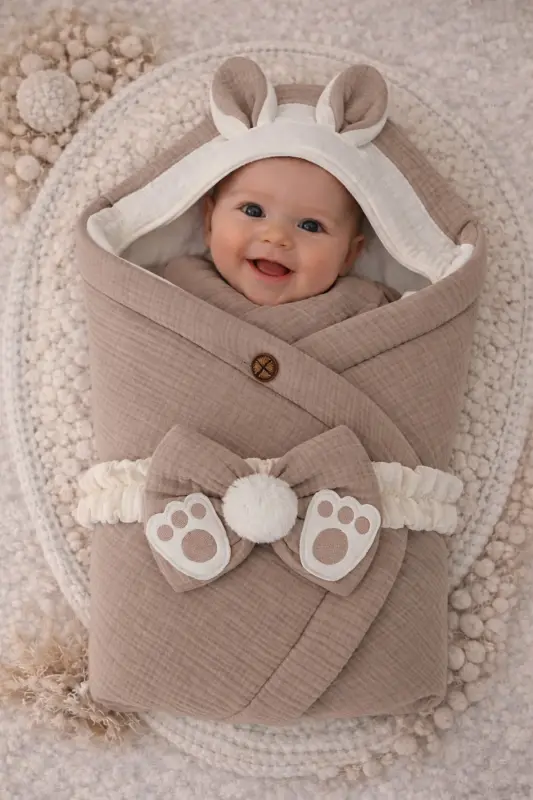 4 Layer Muslin Coffee Baby Swaddle Unisex Outer Swaddle Blanket Hospital Discharge Gift - 2