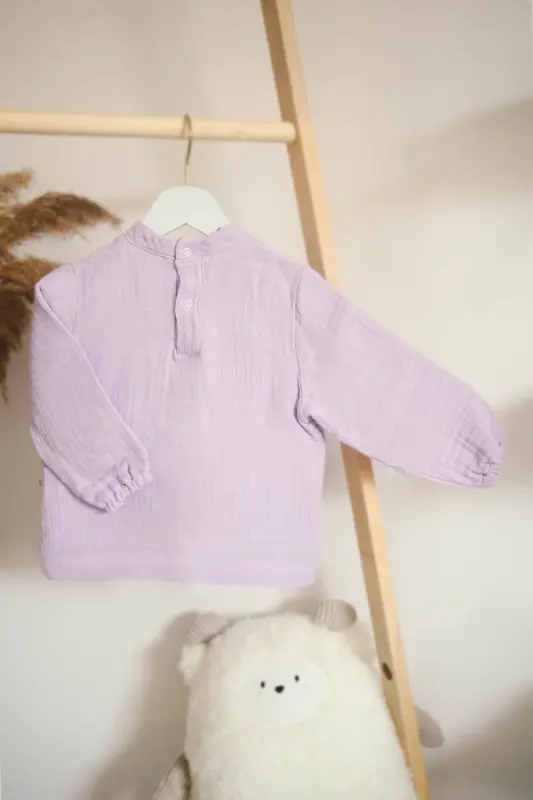 4 Layer Muslin Cotton Kids Long Sleeve Top and Bottom Pajama Set-Lilac - 2
