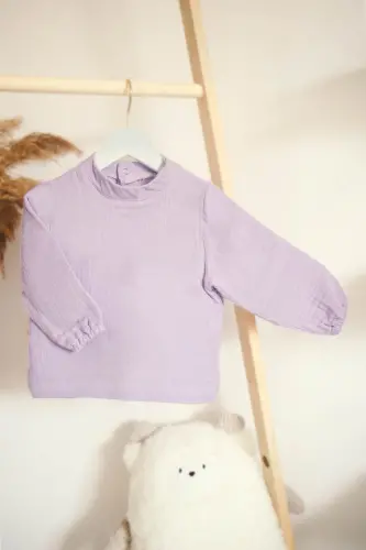4 Layer Muslin Cotton Kids Long Sleeve Top and Bottom Pajama Set-Lilac - 4
