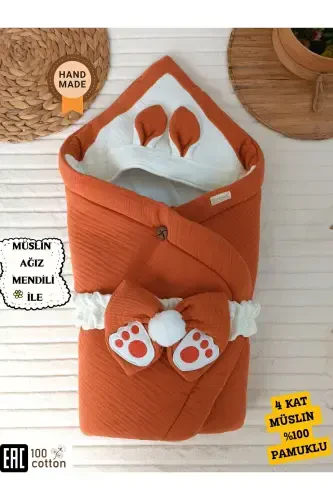 4 Layer Muslin Terracotta Baby Blanket 100% Cotton Natural Organic Swaddle Sleep Sack Receiving Blanket-Terracotta - 1