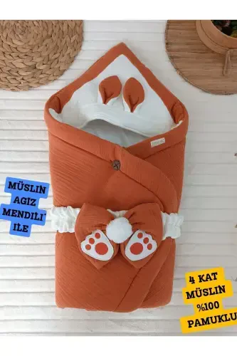 4 Layer Muslin Terracotta Baby Blanket 100% Cotton Natural Organic Swaddle Sleep Sack Receiving Blanket-Terracotta - 2
