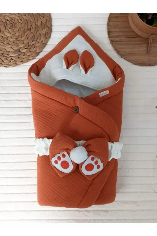 4 Layer Muslin Terracotta Baby Blanket 100% Cotton Natural Organic Swaddle Sleep Sack Receiving Blanket-Terracotta - 3