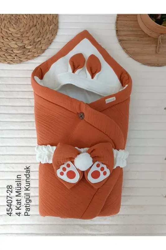 4 Layer Muslin Terracotta Baby Blanket 100% Cotton Natural Organic Swaddle Sleep Sack Receiving Blanket-Terracotta - 4