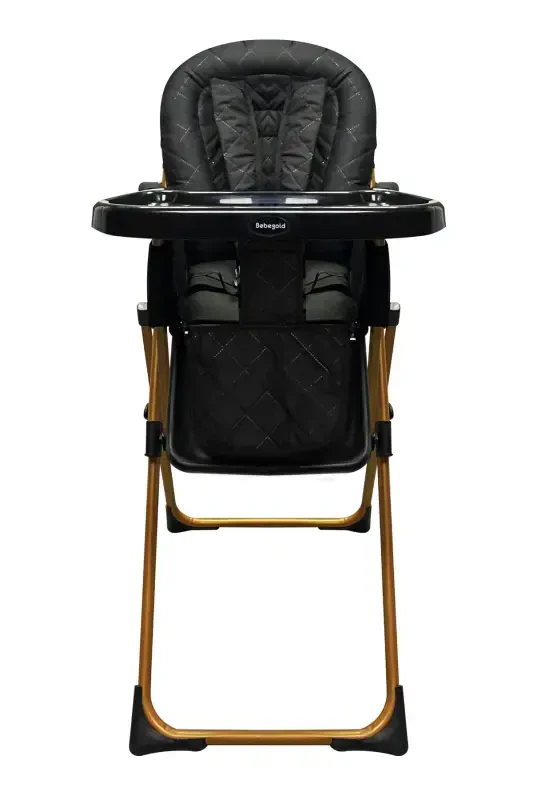 4-Level Adjustable, 5-Point Harness, with Food Tray, Foldable High Chair-Gold - 1