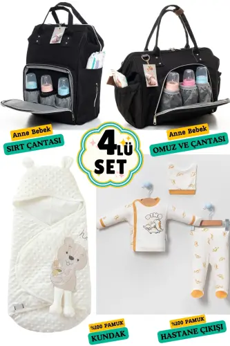 4 li Katta Tug'ilish Seti (KASALXONADAN CHIQISH, GO'DAK QAROV SIRT VA ELKA SUMKASI, QUNDAQ)-QORA 