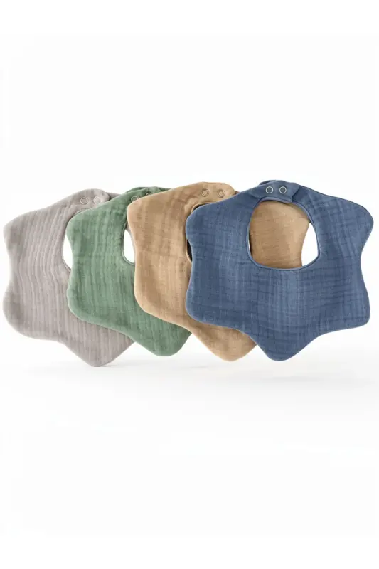 4-Pack 100% Organic Cotton 8-Layer Multi Muslin Flower Baby Boy Drool, Feeding Bib, Bandana (MODEL 1) - 2