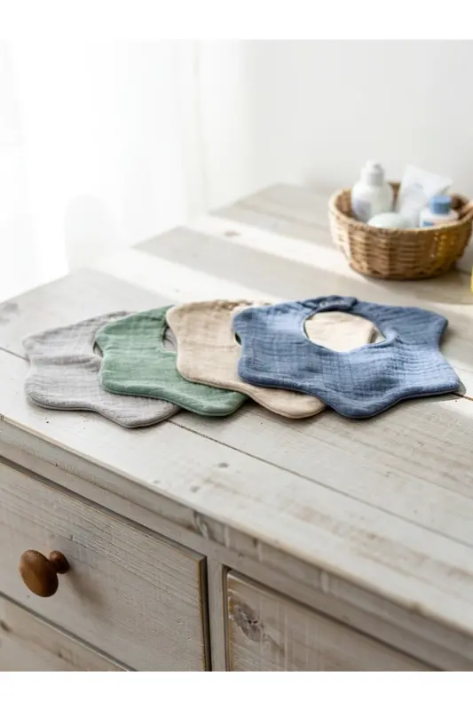 4-Pack 100% Organic Cotton 8-Layer Multi Muslin Flower Baby Boy Drool, Feeding Bib, Bandana (MODEL 1) - 3