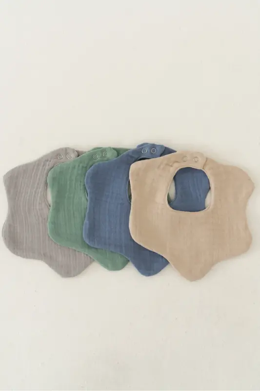 4-Pack 100% Organic Cotton 8-Layer Multi Muslin Flower Baby Boy Drool, Feeding Bib, Bandana (MODEL 1) - 4