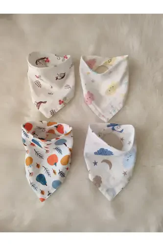 4 Pack 100% Organic Cotton Double Layer Two Snap Muslin Baby Bibs & Burp Cloths - 1