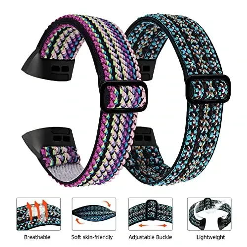 4 Pack cho‘ziluvchan tasma Fit bit Charge 4 tasmalar/ Charge 3 tasma/ Charge 3SE aqlli soat bilaguzuklari bilan mos keladi, ayollar va erkaklar uchun nafas oladigan sozlanishi mumkin bo'lgan Loop neylon almashtirish tasmalari Elastik Charge 3 bilaguzuklari ayollar erkaklar uchun - Attbbon (1)