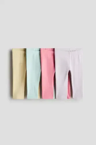 4-Pack Cotton Jersey Leggings - Pink/Turquoise - 1