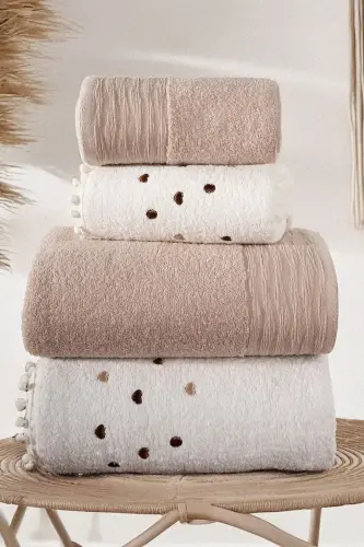 4-Pack Heart-Shaped Pompom Bath & Hair Towel Set - H - 1