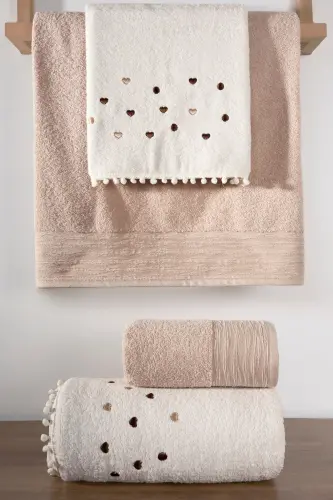 4-Pack Heart-Shaped Pompom Bath & Hair Towel Set - H - 2