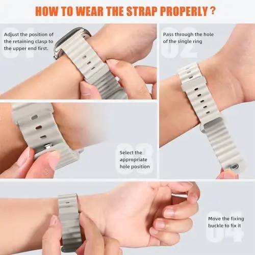 4 Pack Ocean Bands Apple Watch Ultra Band 49mm 45mm 44mm 42mm erkaklar ayollar uchun mos keladi, yumshoq silikon tasmalar Sport Rugged Smartwatch IWatch Ultra Ultra 2 Series 9 8 7 6 5 4 3 2 SE uchun almashtirish - 7