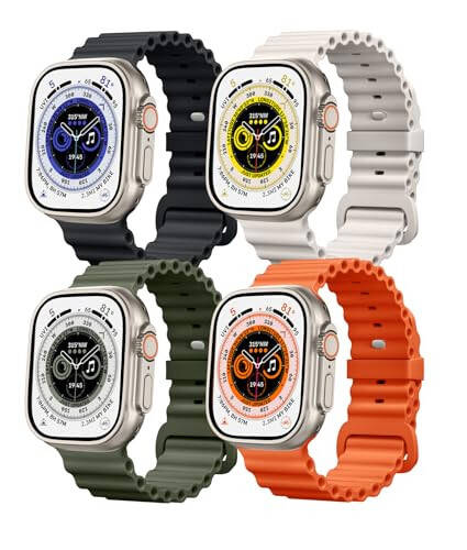 4 Pack Ocean Bands Compatible with Apple Watch Ultra Band 49mm 45mm 44mm 42mm Men Women, Soft Silicone Straps Sport Rugged Smartwatch Replacement for IWatch Ultra Ultra 2 Series 9 8 7 6 5 4 3 2 1 SE - 1