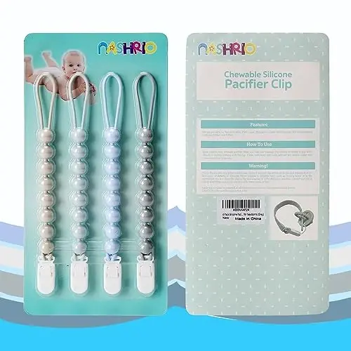 4-Pack Silicone Pacifier Clips for Baby Boys and Girls - with One-Piece Beads, Flexible and Rust-Free Holders for Teething Relief and Baby Essentials - Safe for Newborns (Grey) - 4
