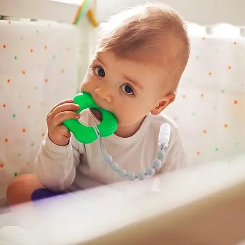 4-Pack Silicone Pacifier Clips for Baby Boys and Girls - with One-Piece Beads, Flexible and Rust-Free Holders for Teething Relief and Baby Essentials - Safe for Newborns (Grey) - 6