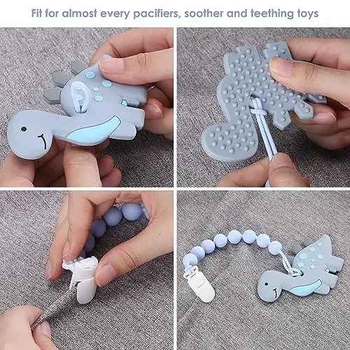 4-Pack Silicone Pacifier Clips for Baby Boys and Girls - with One-Piece Beads, Flexible and Rust-Free Holders for Teething Relief and Baby Essentials - Safe for Newborns (Grey) - 7
