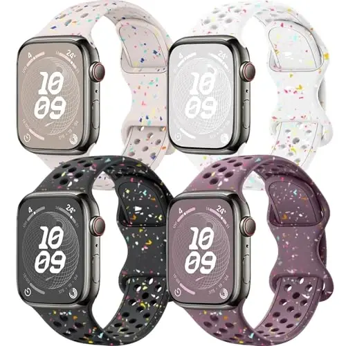 4 Pack Sport Band Compatible with Apple Watch Bands Women Men | 40mm 41mm 38mm 42mm 44mm 45mm 46mm 49mm Recycled Plastic Breathable bands for iWatch Series 10 9 8 7 6 5 4 3 2 1 SE Ultra 2 3 - 1